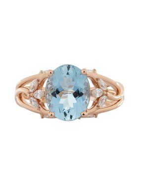 2Ct Aquamarine Ring with Lab Diamonds in Solid 14K Rose Gold